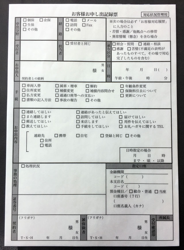 大阪府　デザイン業　お客様お申し出記録票　(２枚複写)